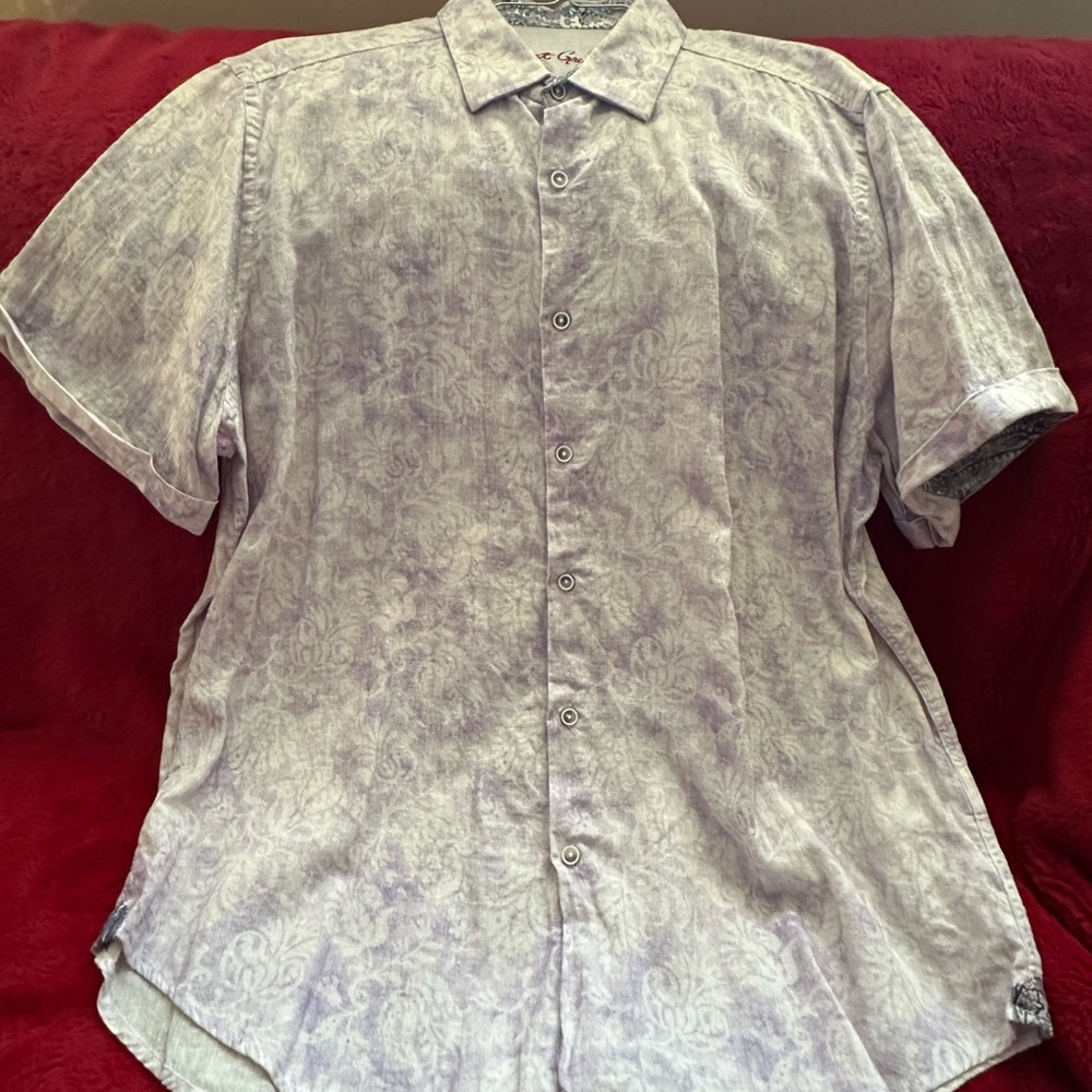 Robert Graham Light Purple Patterned Button Down Linen Short sleeve Shirt